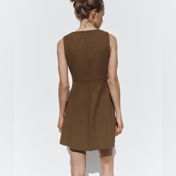 ZARA Elegant Brown Suede Sleeveless Dress - Picture 3 of 6
